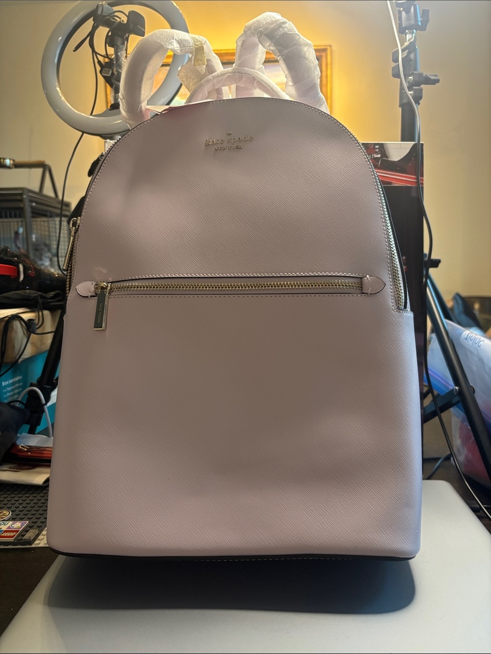 kate spade pale pink Saffiano leather backpack